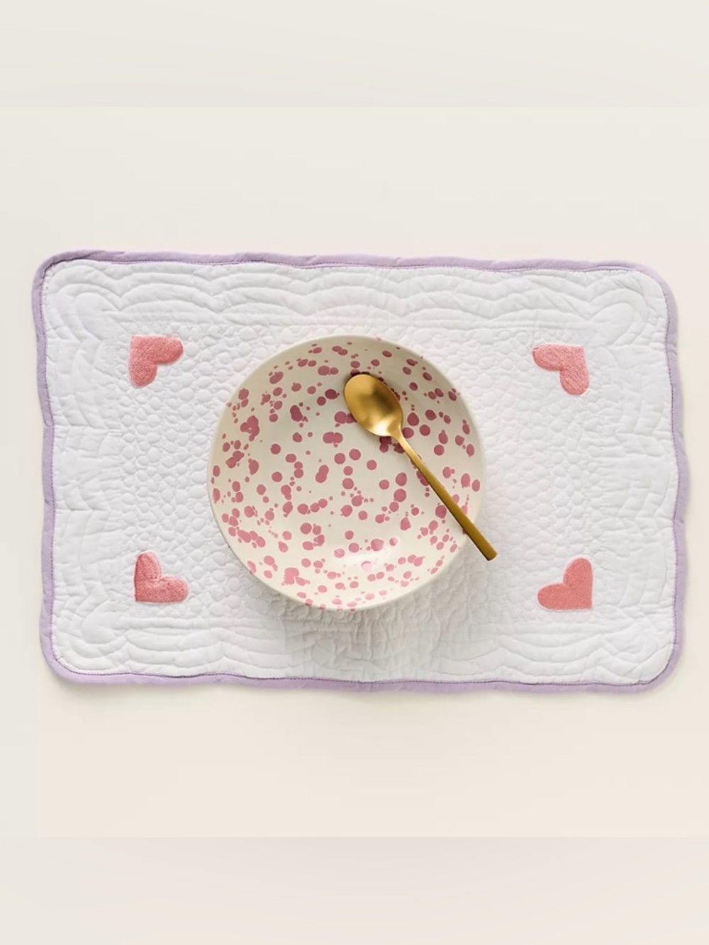 NEW Anthropologie Quilted Heart Reversible 13 x 9” Placemats, Set of 2